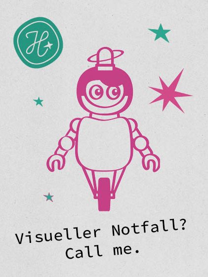 Visueller Notfall? Call me. Illustration eines Roboters mit Sirene auf dem Kopf