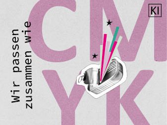 Wir passen zusammen wie CMYK Künstlerische Collage mit Sticker
