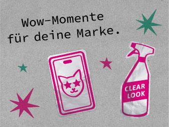 Wow-Momente für deine Marke Künstlerische Collage: Folien-Sticker auf Sonderpapier.